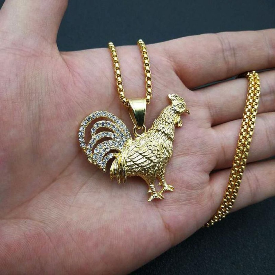 Pendant Necklaces Hip Hop Iced Out Rooster & Chains For Men Gold Color Stainless Steel Animal Male Bling Jewelry Drop Heal22200w