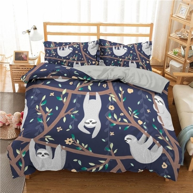 Zeimon Cartoon Bedding Set 3D Sloth Printed Däcke Cover Set 2 Bedclothes With Pudow Case Bedlewreads for Home Textiles 201119209o