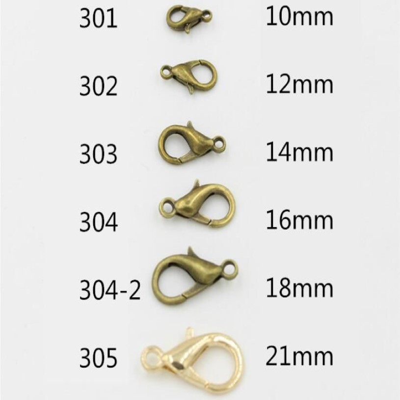 전체 모방 로듐 도금 10mm 12mm 12mm 14mm 16mm 18mm 21mm 23mm 24mm 24mm 아연 합금 랍스터 클래스프 훅스 보석류 findi228s