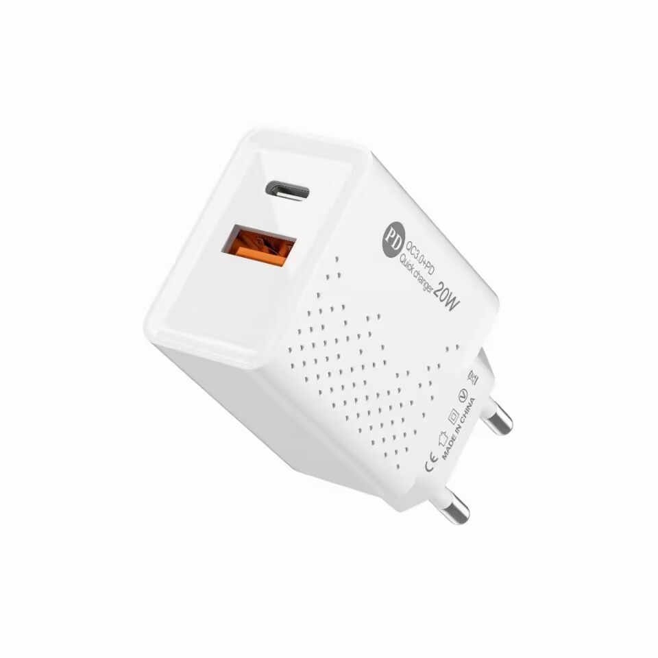 Carregador de celular PD 20W QC3.0 Carregamento rápido duplo USB Type C Carga de parede para viagem Adaptador de alimentação de plugue EUA UE