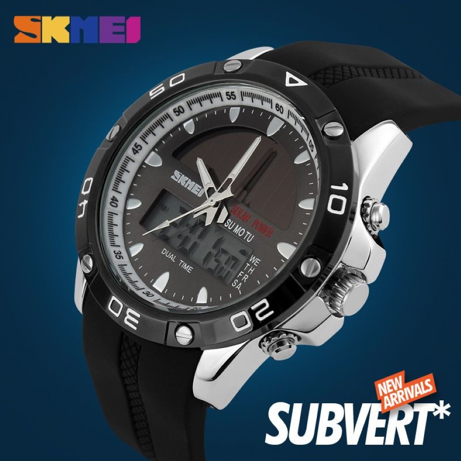 SKMEI Solar Power Sport Watch Men Dual Display Digital Watch 50M Water Resistant Chronograph Male Clocks relogio masculino 1064 X0211S