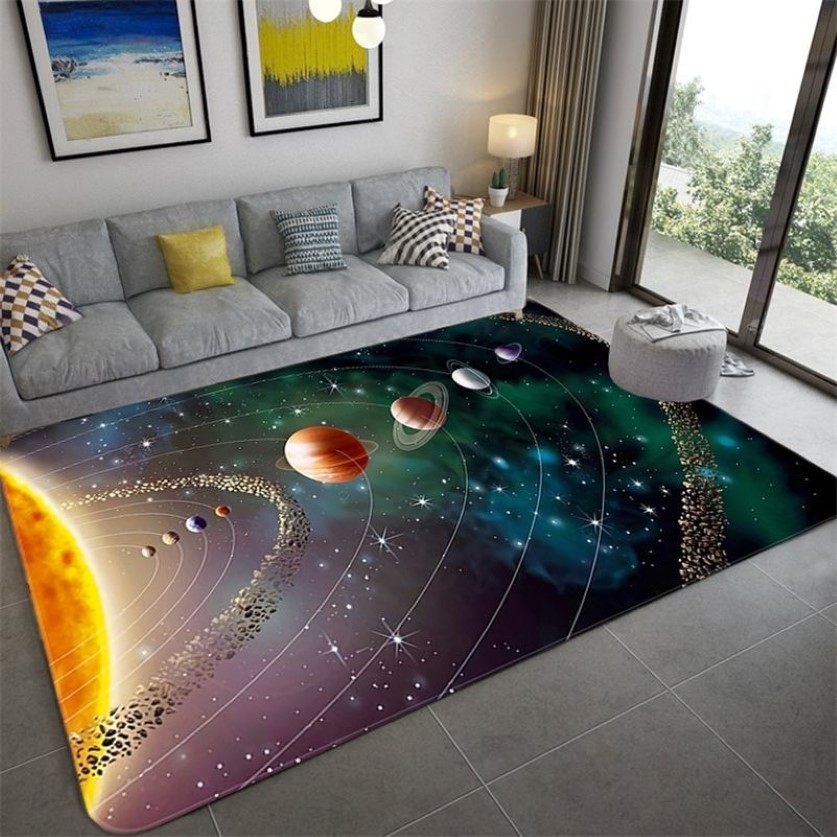 Space Universe Planet 3D Floor Carpet Living Room Large Size Flannel Soft Bedroom Rug For Children Boys Toilet Mat Doormat 201212282g