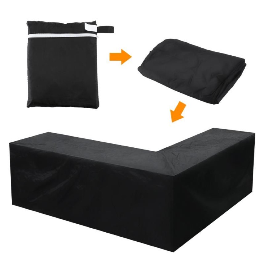 Housse de canapé d'angle en forme de V pour l'extérieur, housse de protection imperméable pour canapé, polyvalente, pour la maison, le jardin, les meubles en rotin, anti-poussière, noire2333