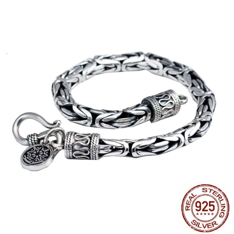 % 100 gerçek 925 Sterling Gümüş Erkekler Bilezik Kalın Güvenli Desen Vintage Punk Rock Stil Bileklik Erkekler Güzel Takılar Babalar Günü GI2640