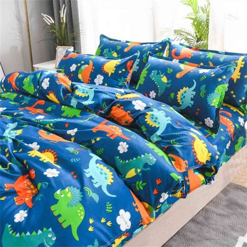 Tecknad dinosaurie barn barn sängkläder set 4 stycken täcke täcke set flicka pojke söt kawaii quilt täcker lakan sängkläder kudde h329l