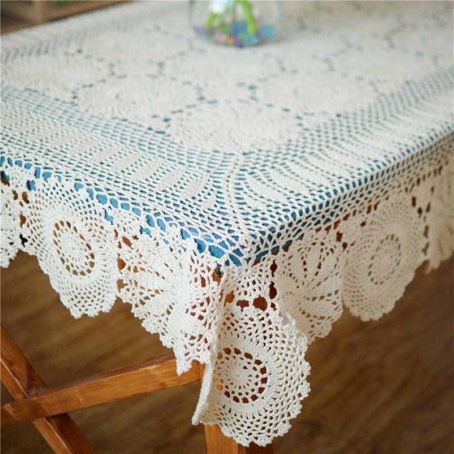 Handmade Crocheted Table Cloth Cotton Tablecloths Beige Crochet Lace Tablecloth Many Size Available 210722272j