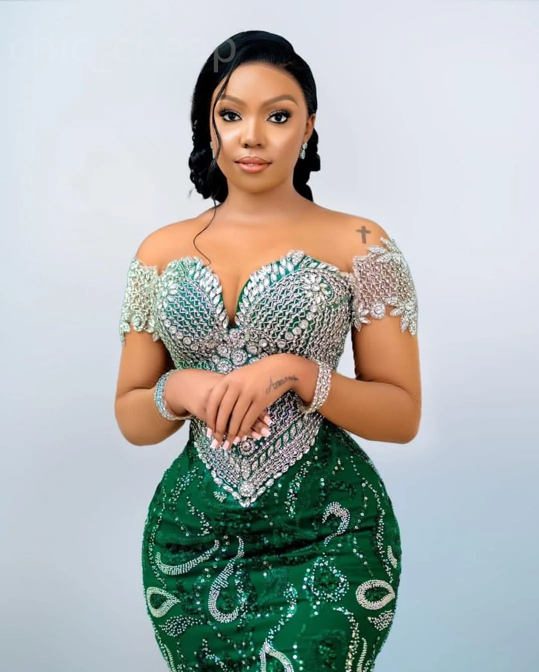 2024 Aso Ebi Green Mermaid Prom Dress Beaded Crystals Sequined Evening Formal Party Second Reception 50th Birthday Engagement Gowns Dresses Robe De Soiree ZJ145