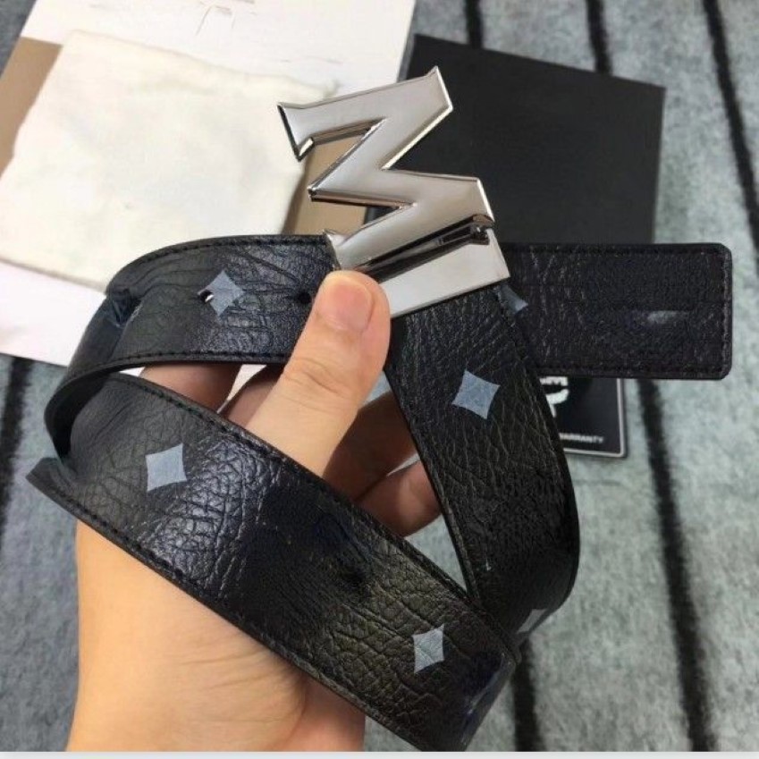 Mens Women Designer Belts Classic Smooth M Buckle Man midjeband äkta läderkvinna Lyxbälten Cintura Uomo 282f