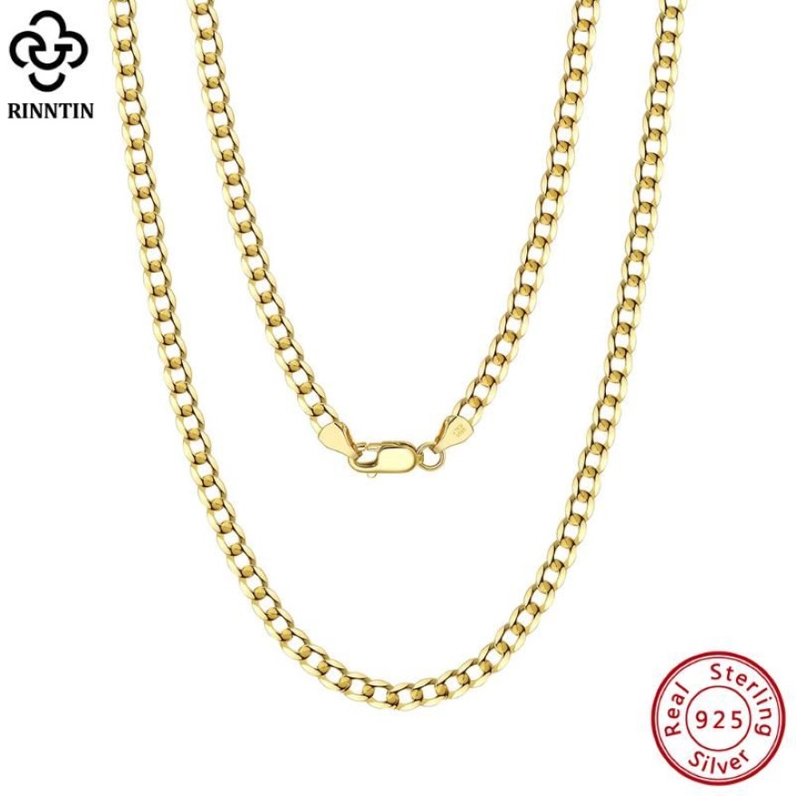 Cadenas Rinntin Oro de 18 quilates sobre plata de ley 925 3 mm Corte de diamante italiano Collar de cadena de eslabones cubanos para mujeres Hombres Joyería de moda S239H