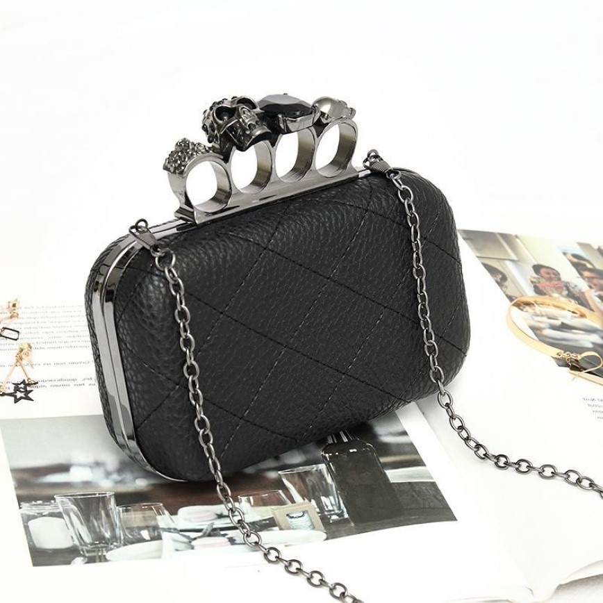 Evening Bags Lichee Pattern PU Women Clutches Bag Purses Knuckle Rings Ladies Leather Party Bride Day Clutch Chain Shoulder BagEve317e