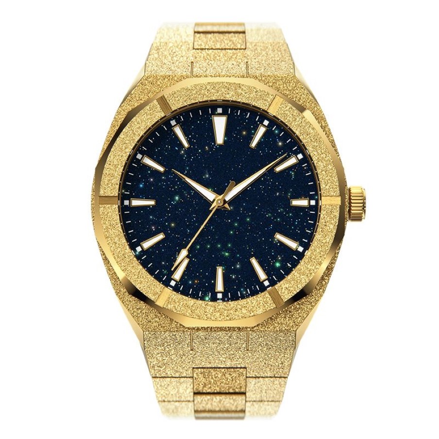 Orologi da polso da uomo di alta qualità moda orologio da polvere di stelle smerigliato orologio da polso analogico al quarzo in oro 18 carati in acciaio inossidabile 2210253301