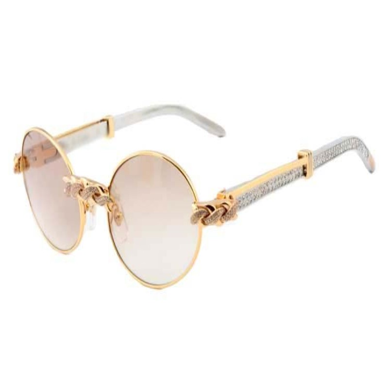 Factory Outlet gafas de sol redondas de diamantes de moda retro 7550178 gafas de sol con patas de espejo de diamantes de metal de lujo de alta calidad Tamaño 55 572338