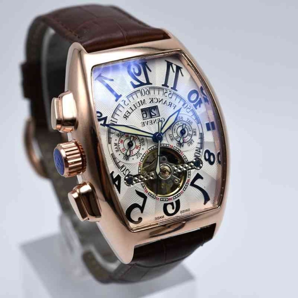 Geneva luxury leather band tourbillon mechanical men watch drop day date skeleton automatic men watches gifts208H