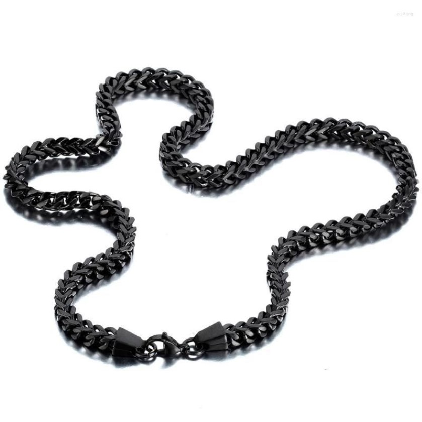 Chains 6mm Width Mens Stainless Steel Black Classic Square Cuban Curb Link Chain Men Necklace Long2624