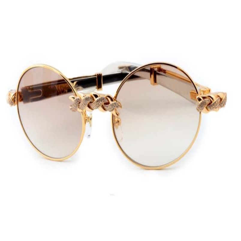 Factory Outlet lunettes de soleil rondes de mode rétro de mode 7550178 lunettes de soleil de jambes de miroir de diamant en métal de luxe de haute qualité Taille 55 57212g