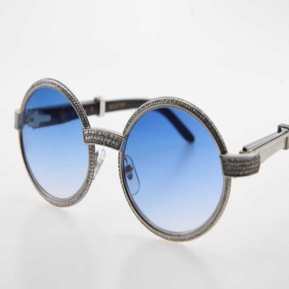 Lunettes de soleil rondes avec petites pierres entières, 7550178, mélange de noir, blanc, corne de buffle, Vintage, unisexe, décoration C, cadre doré, 312w