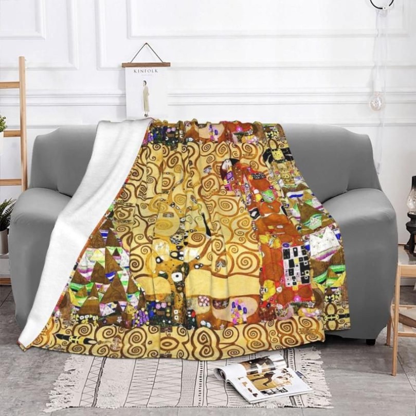 Filtar Tree of Life Stoclet Frieze Gustav Klimt Fleece Novelty Warm Throw Filt för Bedste Autumn Winter212d