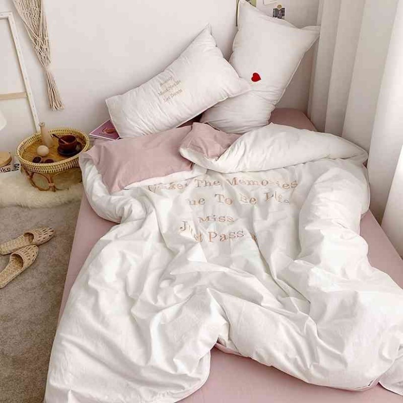 Juego de cama clásico Ins de algodón lavado del norte de Europa, funda de estilo fresco de invierno, Sábana ajustable, fundas de almohada 201128226t