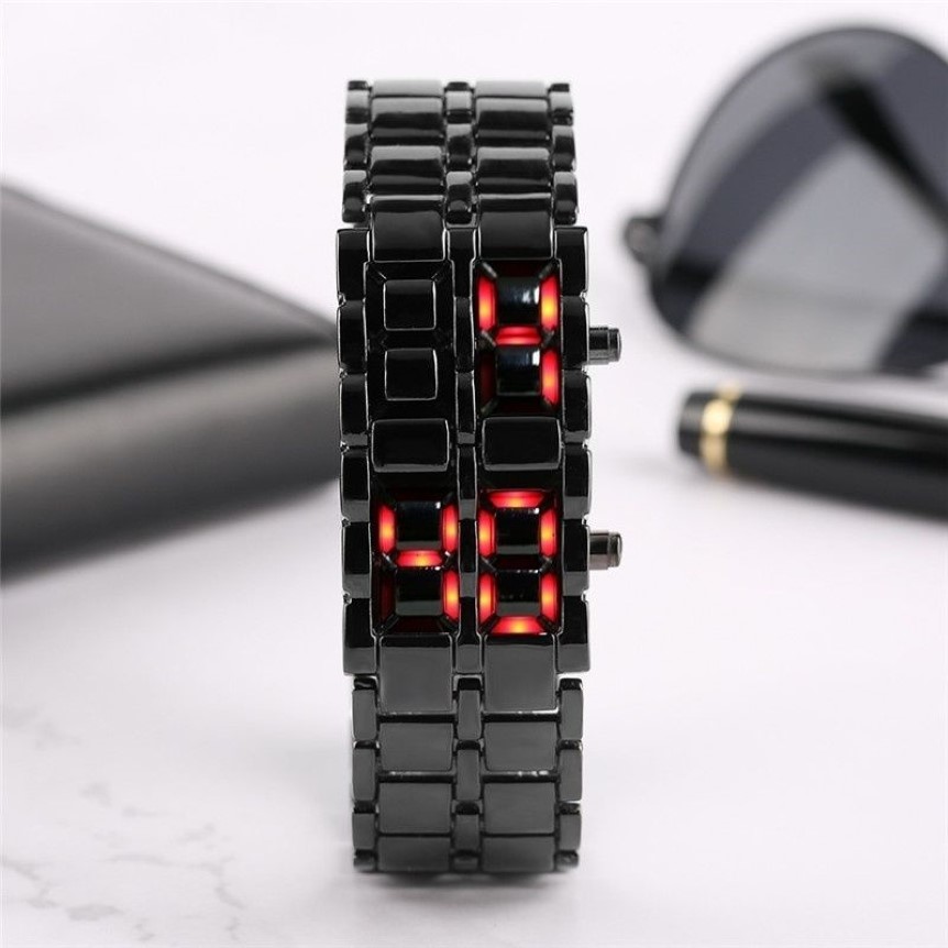 Mode Männer Uhr Herren Uhren Voll Metall Digitale Armbanduhr Rote LED Samurai für Männer Junge Sport Einfache Uhren relogio masculino1242A