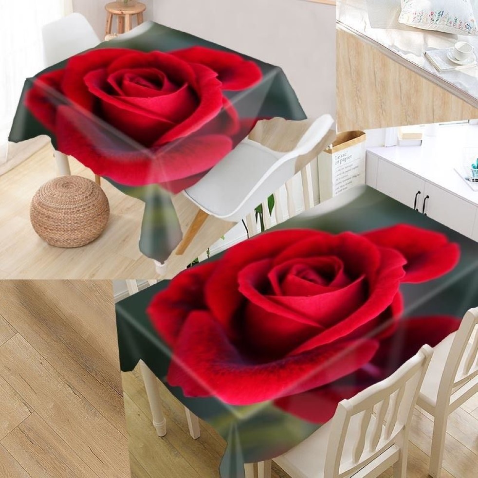 Nieuwe Collectie Custom Bloemen Rode Roos Tafelkleed Waterdicht Oxford Stof Rechthoekig Tafelkleed Home Party Tafelkleed T200708288K
