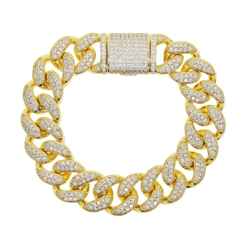 New 16MM Cuban Chain Bracelet With Box Clasp Gold Silver Color Micro Pave Iced Out Cubic Zirconia Hip Hop Jewelry For Gift294N