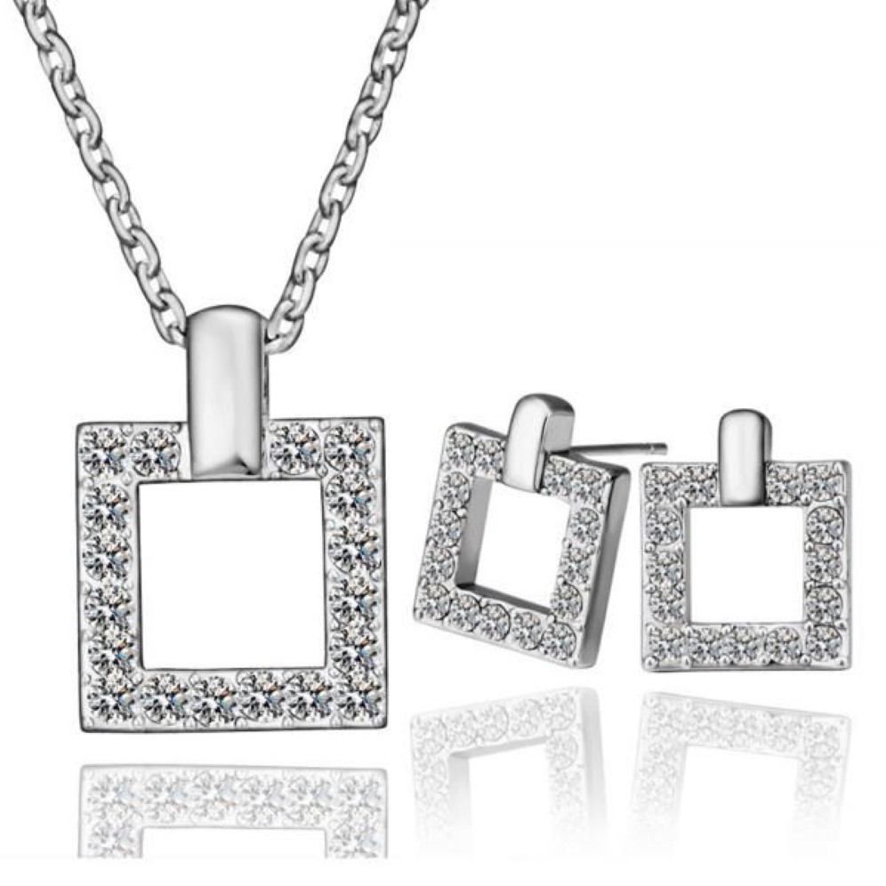 18 -karatowy platynowy moda mody kwadratowe zestawy biżuterii Austriackie kryształowe wisiorki Naszyjniki stadnina dla kobiet216T