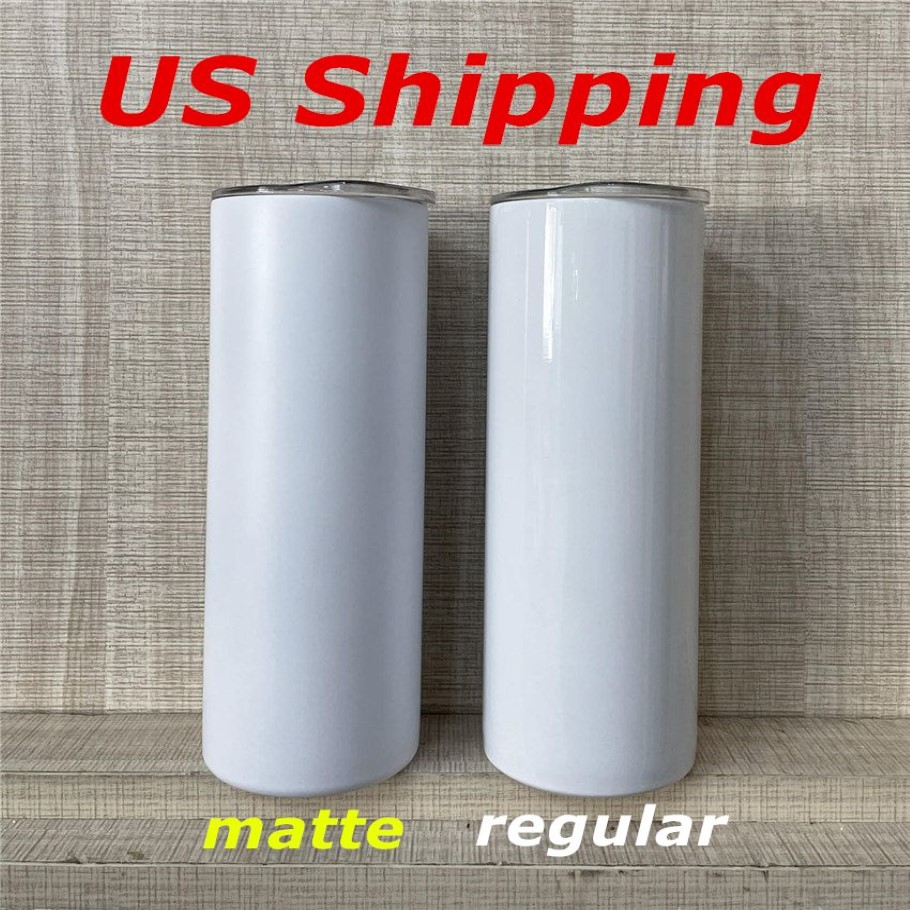 Local Warehouse 20oz MATTE Skinny Straight Sublimation Tumbler With Straw Heat Transfer Cups Double Insulated Stainless Steel Wat262C