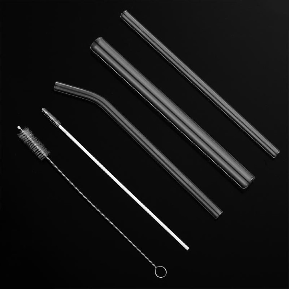 Drinking Straws Reusable Transparent Glass Straight Bent With Clean Brush & Plastic Box Wedding Party Supply2365