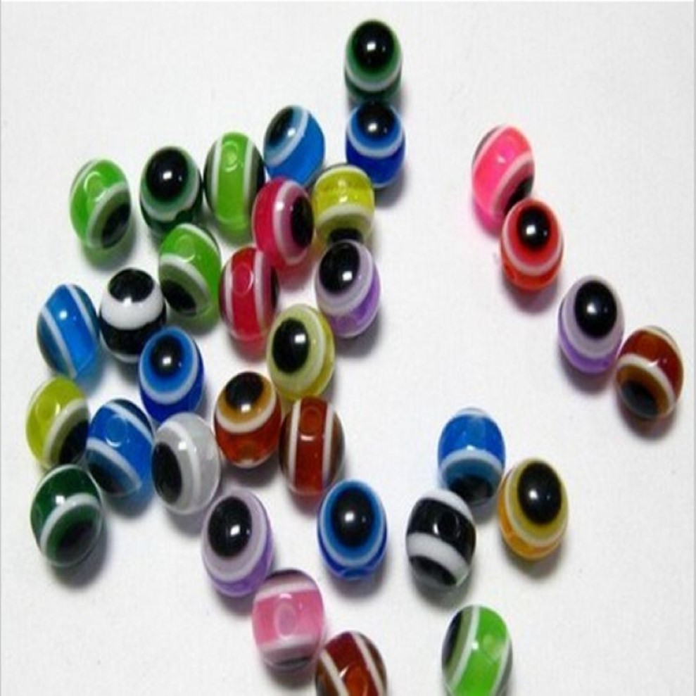 Boule mauvais œil en acrylique de couleurs mélangées, perles d'espacement rondes de 6mm, DIY, 1000 pièces, bijoux 264R