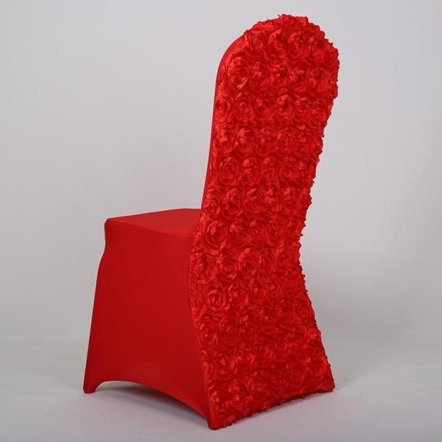 Universal Wedding Chair Cover Stretch Rosette Spandex Chair Cover Red White Gold för El Party Banquet helhet hela272b