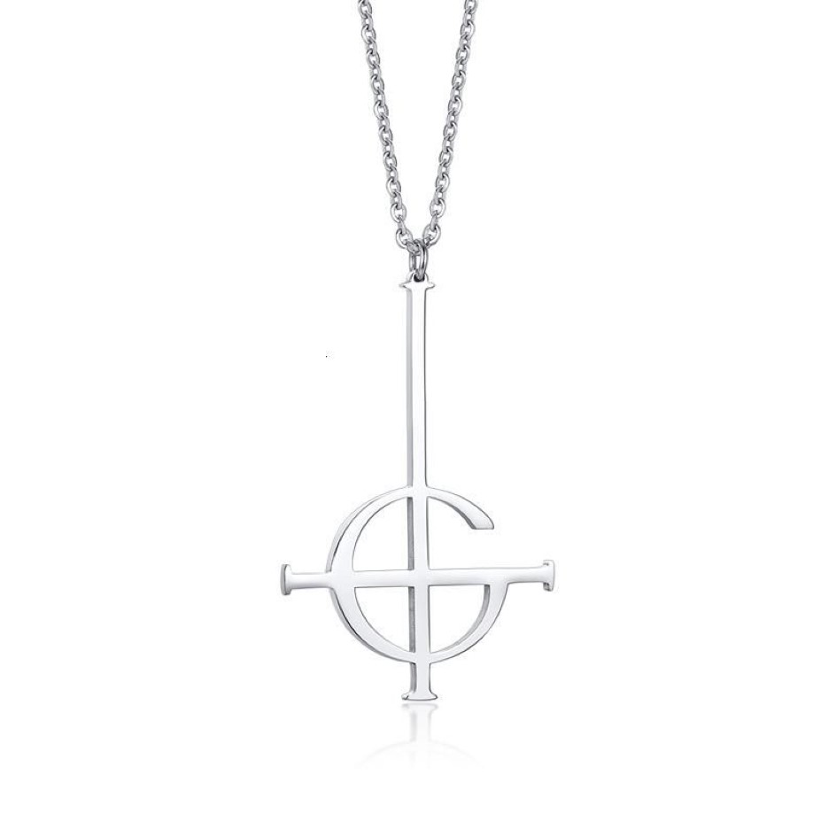 Kedjor Silve Cross Ghost BC Nameless Ghoul Necklace Pendant Grucifix Papa Emeritus Patch Women Men rostfritt stål smycken257U