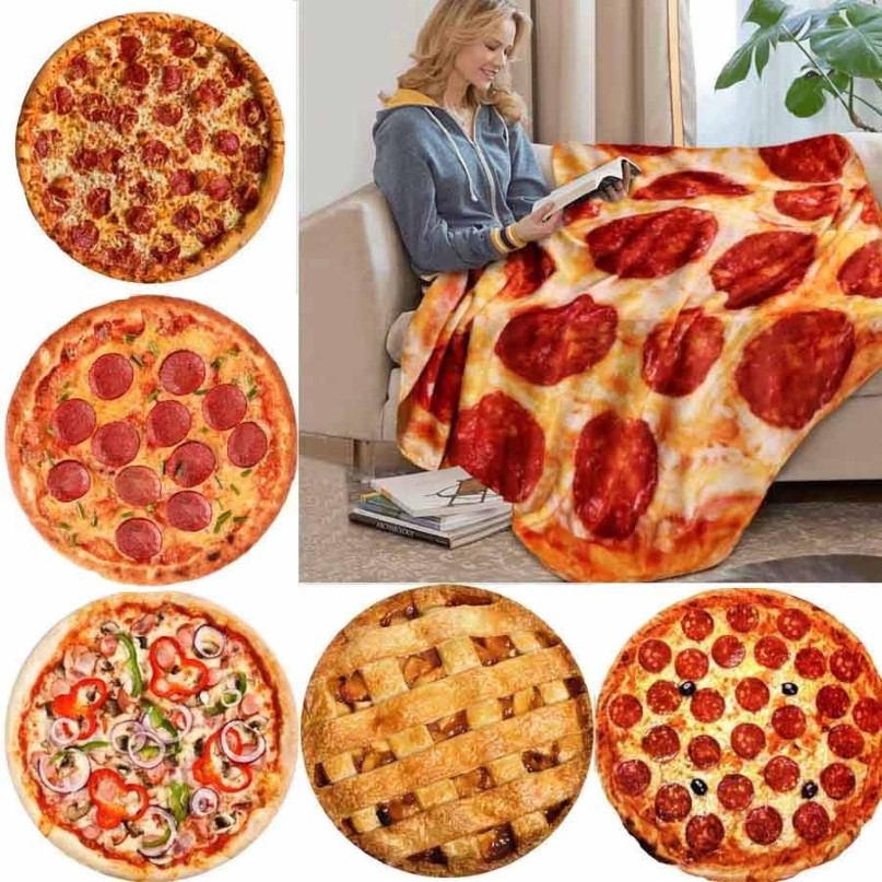 Couverture de pizza tortilla en flanelle douce et chaude, forme ronde, beignet, avion, voyage, portable, hiver, imprimé, couverture 2223