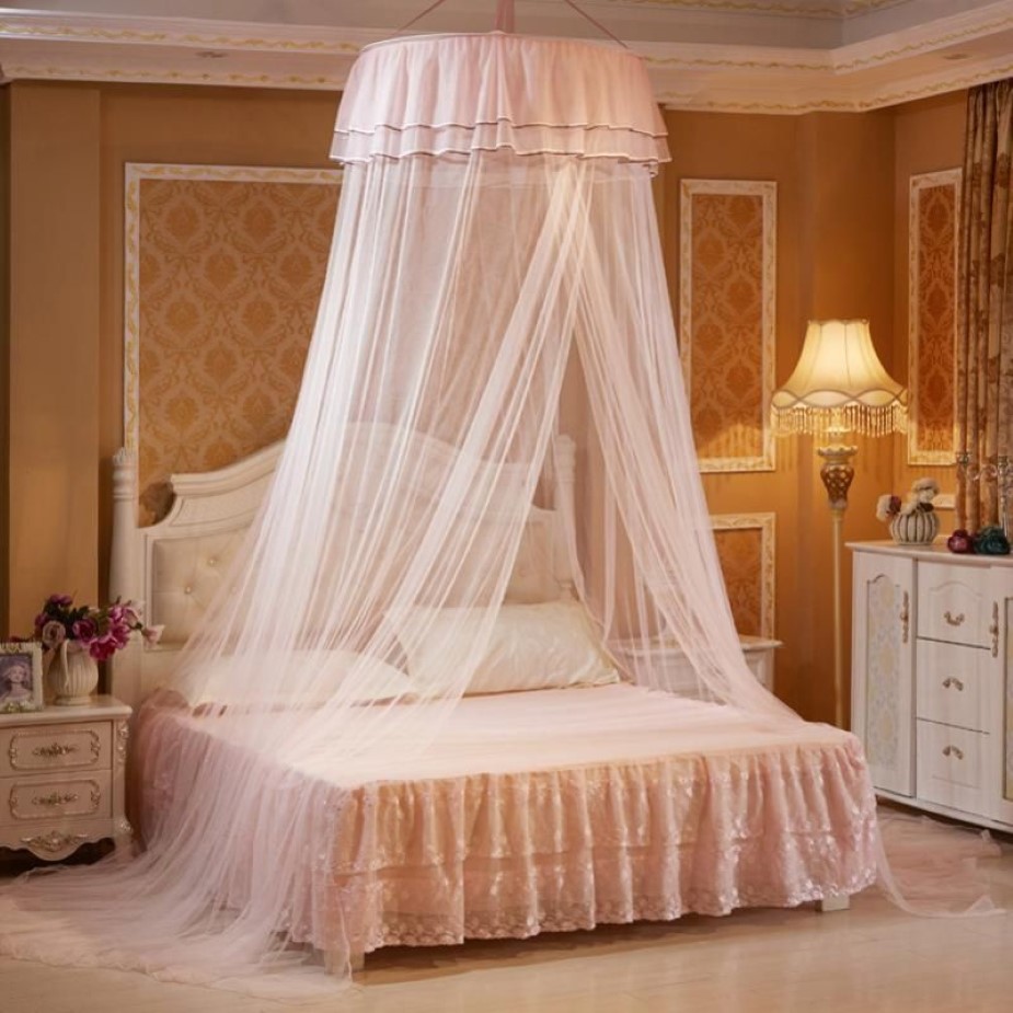 1 2-1 8M Bed Mosquito Net Hung Dome Princess Hanging Round Lace Canopy Netting Comfy Student for Crib Twin1195T