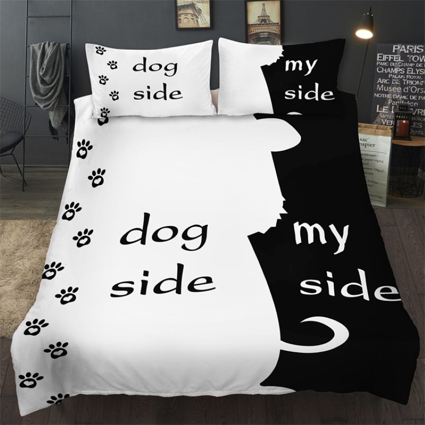 Bonenjoy Set biancheria da letto in bianco e nero coppie Dog Side My King Queen Singola Doppia Doppia Full Size 210716204J