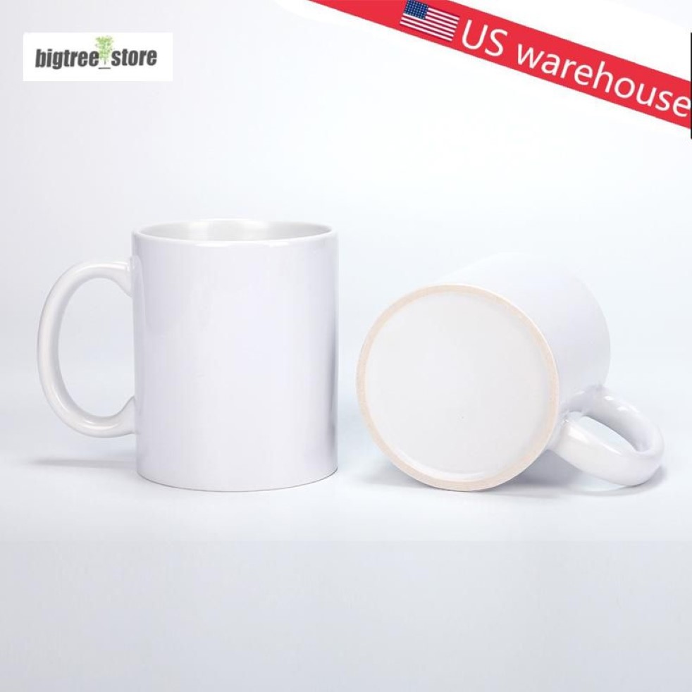 US warehouse 11oz Sublimation Ceramic Mug Handgrip Coffee Mug Blank tumblers Personality DIY Individual box Thermal Transfer White2805