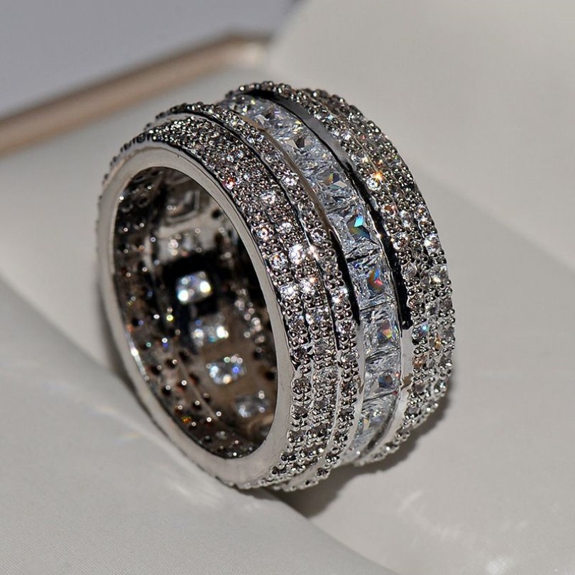 Choucong anéis de casamento top vender dropship jóias de luxo 925 prata esterlina princesa corte branco topázio cz diamante pedras preciosas promessa 255f