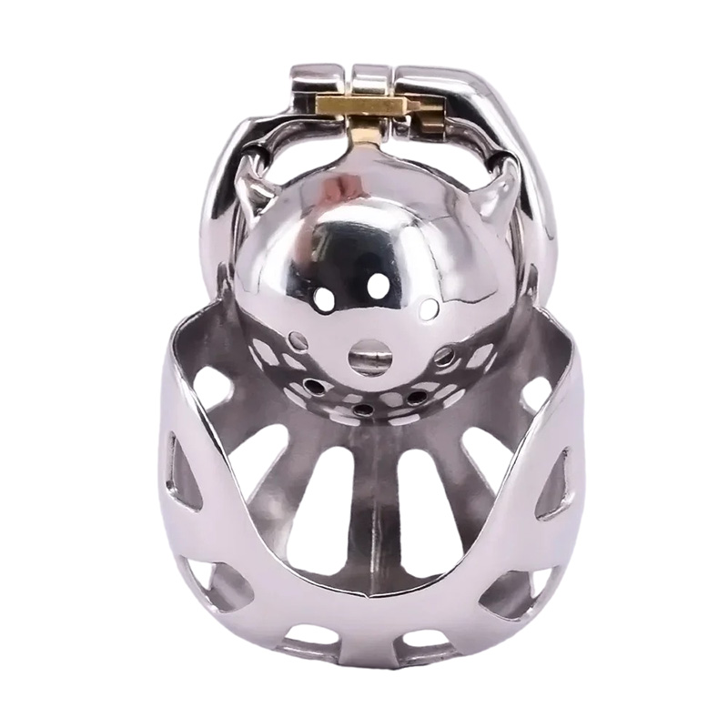 Petite coq mâle Cage en acier inoxydable Arc Penis Ring Metal Chastity Dispositifs avec des manches à manches scrotales