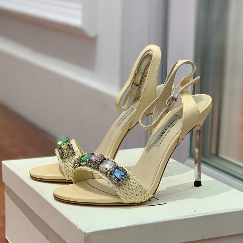 Designer shoes with crystal decoration rhinestones high heels sandals slim high heels luxury 10cm back strap women's fashionable wedding and open heel dinner shoes