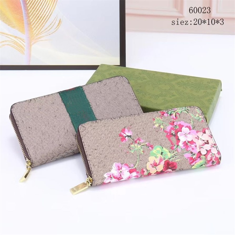 Portemonnee voor Dames Designer Mode Geld Portefeuilles Dames Kleurendruk Bloemen Vrouw Portemonnees Meisjes Lederen Purse210S