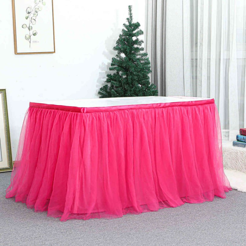 White Table Skirt Tutu Tulle Tableware Cloth Baby Shower Birthday Halloween Banquet Wedding Party Red Skirting Cover Home Decor 21277C