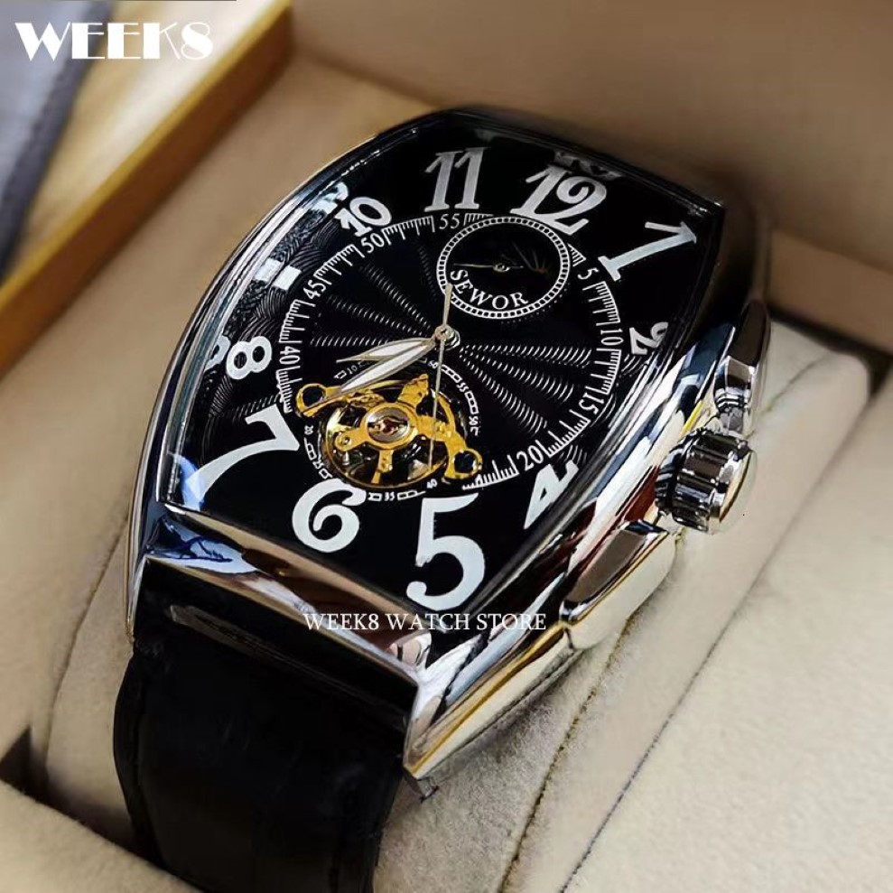 腕時計洗練された男性用の高級自動機械式時計スケルトン時計トノーケース男性ラミナストップウォッチ221122286D