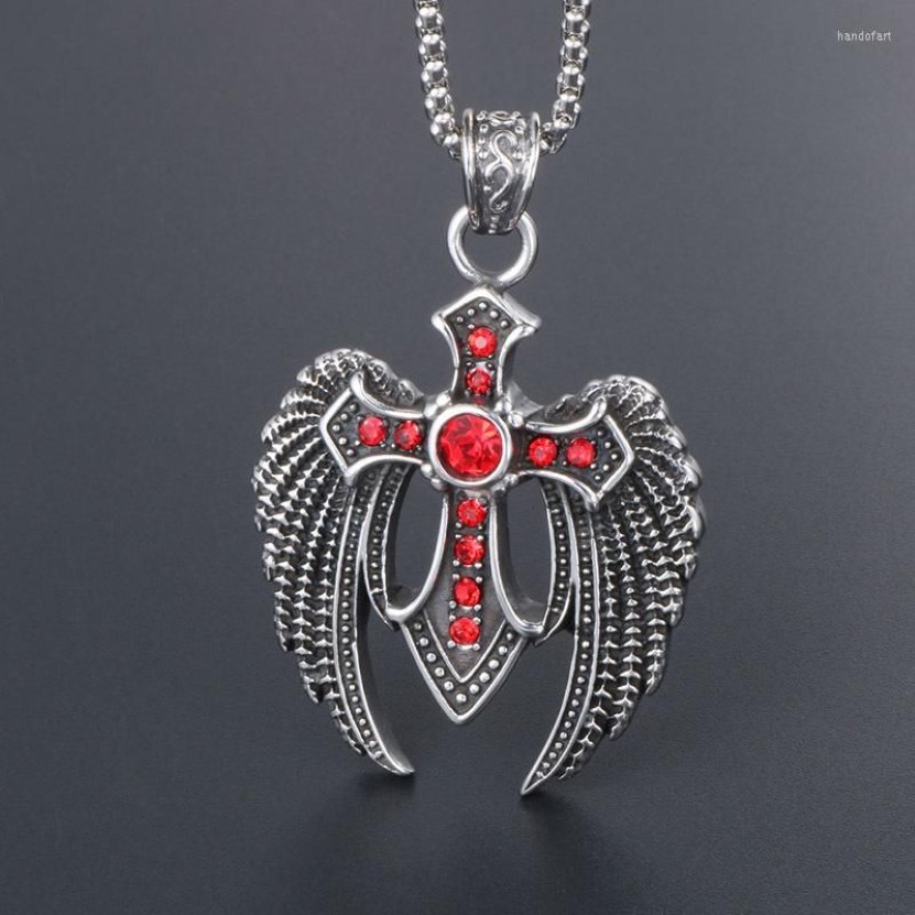 Pendant Necklaces MIQIAO Stainless Steel Titanium Red Zircon Gothic Eagle Vintage Collar Chains Necklace For Men Women Jewelry Gif302t