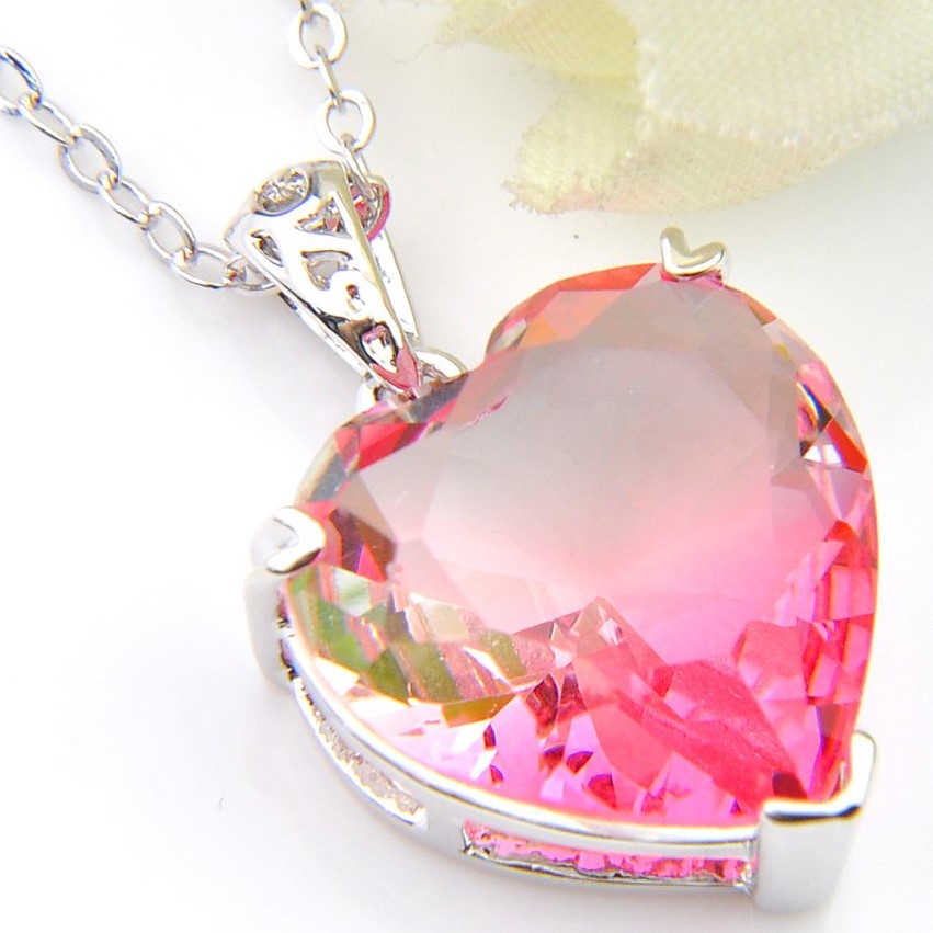 NEW Luckyshine Excellent Shine Fire Love Heart Rainbow Colored Cubic Zirconia Gemstone Silver Necklaces Pendants For Women317l