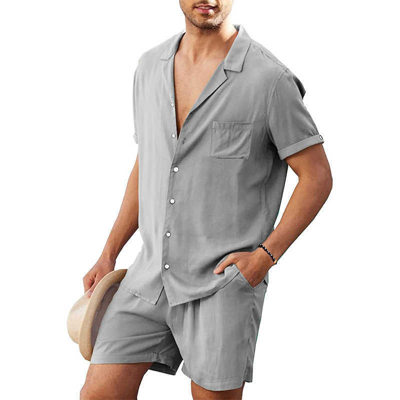 Мужская льняная рубашка с короткими рукавами, летние свободные повседневные хлопковые шорты-кардиган
