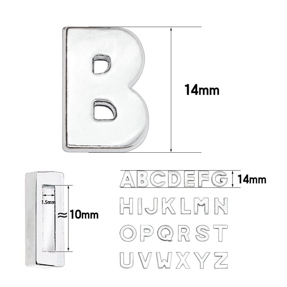 / 10mm Plain Slide lettre A-Z couleur argent chrome bricolage charmes alphabet anglais adapté pour 10MM bracelet en cuir porte-clés298Y