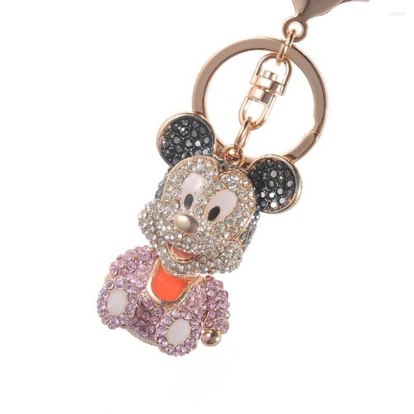 Keychains högkvalitativa dropplegering Keychain Chaveiro Drop Oil Söt Little Baby Mouse Rhinestone Crystal Pärlor Rostfritt nyckel Ring270p