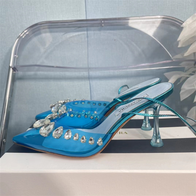 Aquazzura Sandales à talons aiguilles ornées de cristaux pour femmes - PVC transparent, semelle en cuir, chaussures de créateur de soirée