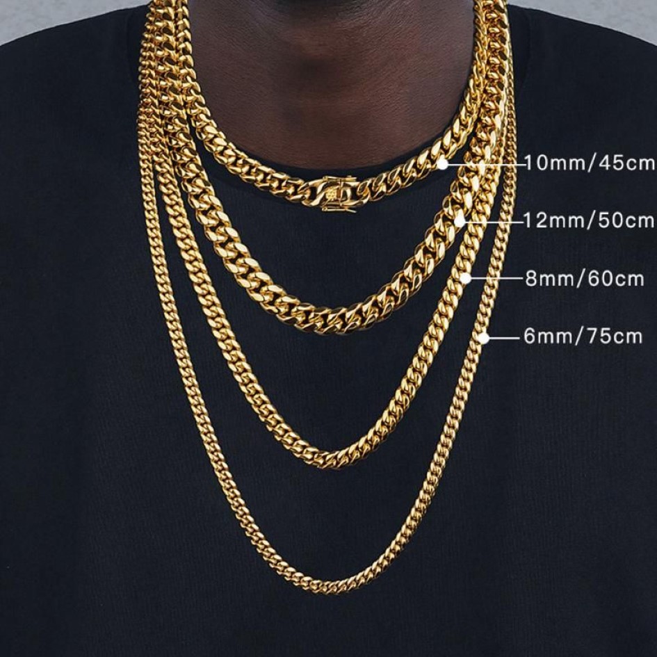 Kettingen 6mm 8mm 10mm 12mm hiphop 18k vergulde Miami Cubaanse schakelketting roestvrij stalen ketting cadeau voor mannen vrouwen JewelryChains 300k