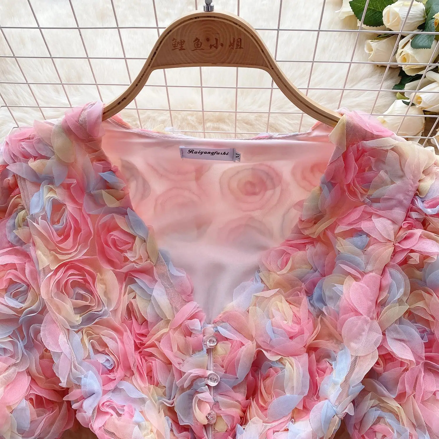 الفساتين الحضرية المثيرة الأزياء الزهور الملونة 3D شبكة صغيرة فستان نساء نفخة.