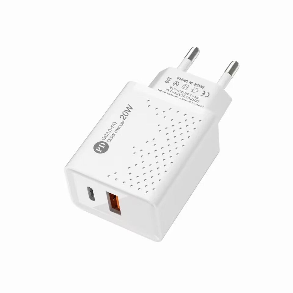 PD 20W QC3.0 Mobiltelefonladdare Dubbel Snabb laddning av USB Typ C Travel Wall Charge US EU Plug Power Adapter